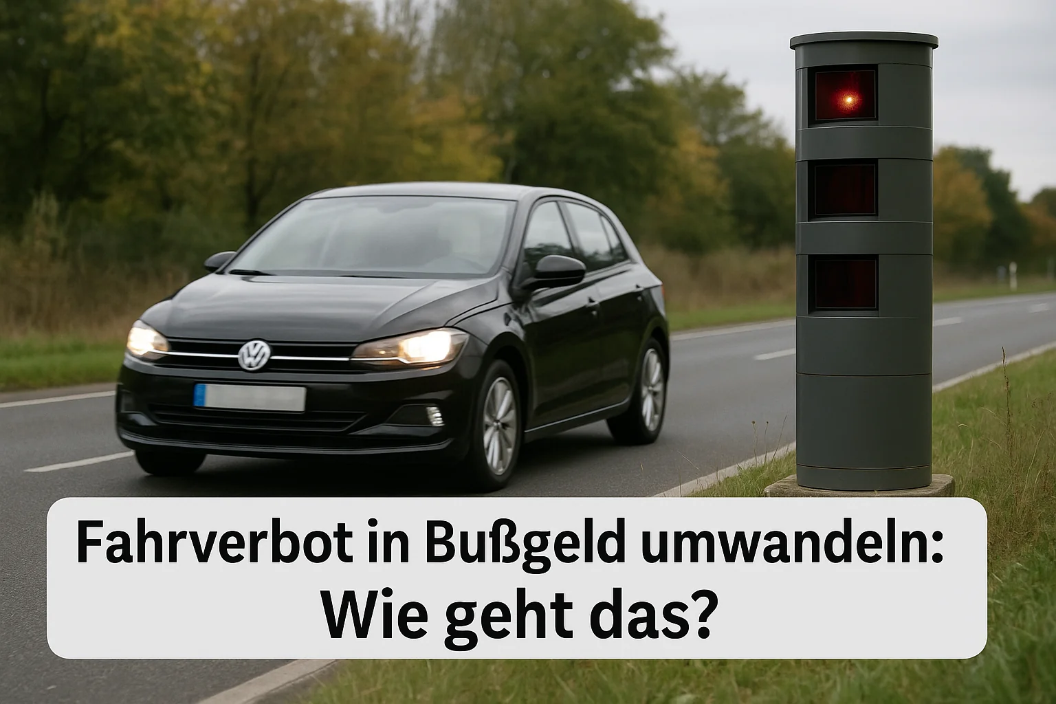 Kann man ein Fahrverbot in ein Bußgeld umwandeln? Ein zu schnelles Auto wird von einem Poliscan-Blitzer erfasst. Fahrverbot droht.